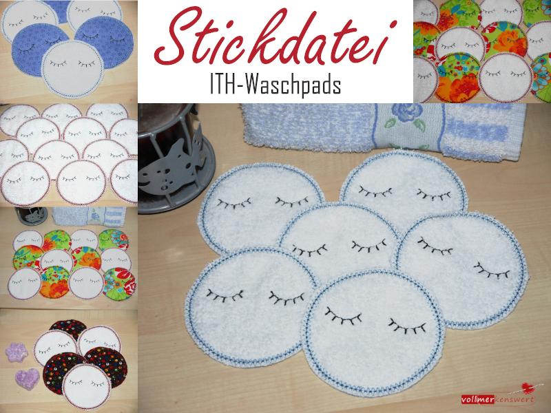 6er-Set ITH Stickdateien Abschminkpads mit Wimpern für den 20x30cm Stickrahmen S254-08a